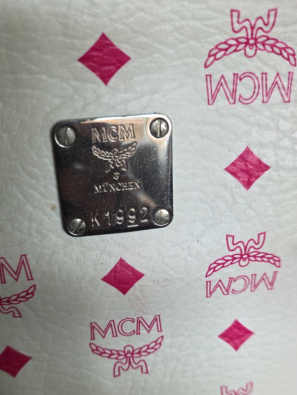 MCM Beige & Pink Visetos Tote w/ Matching Wristlet & MCM Charm & silver Hardware - Picture 16 of 16